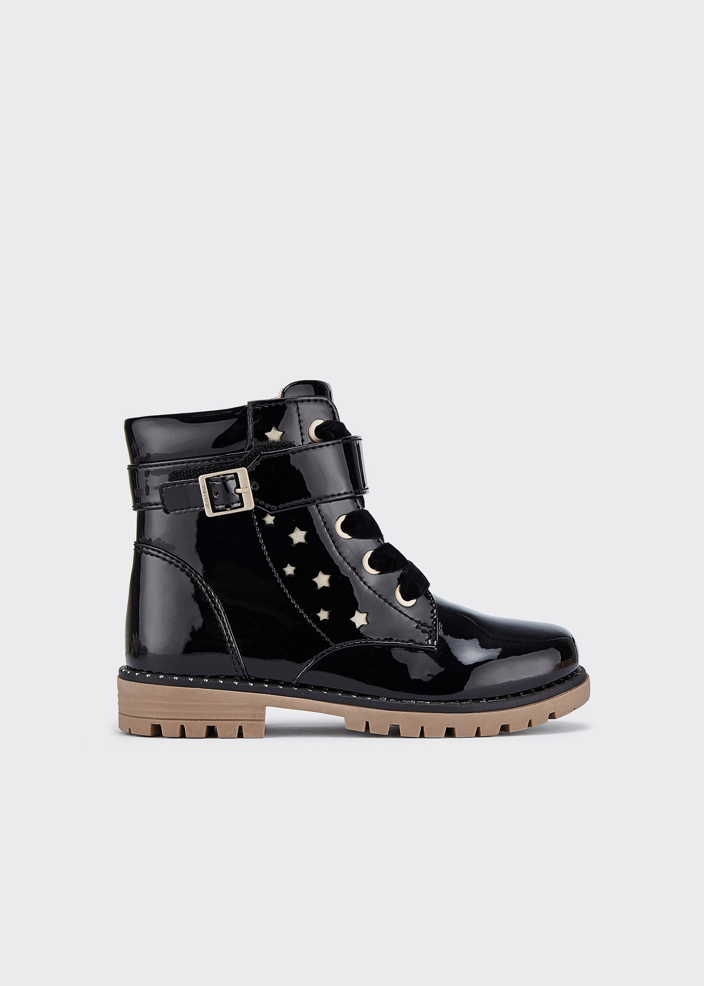 Botas de couro envernizado estilo motociclista para meninas