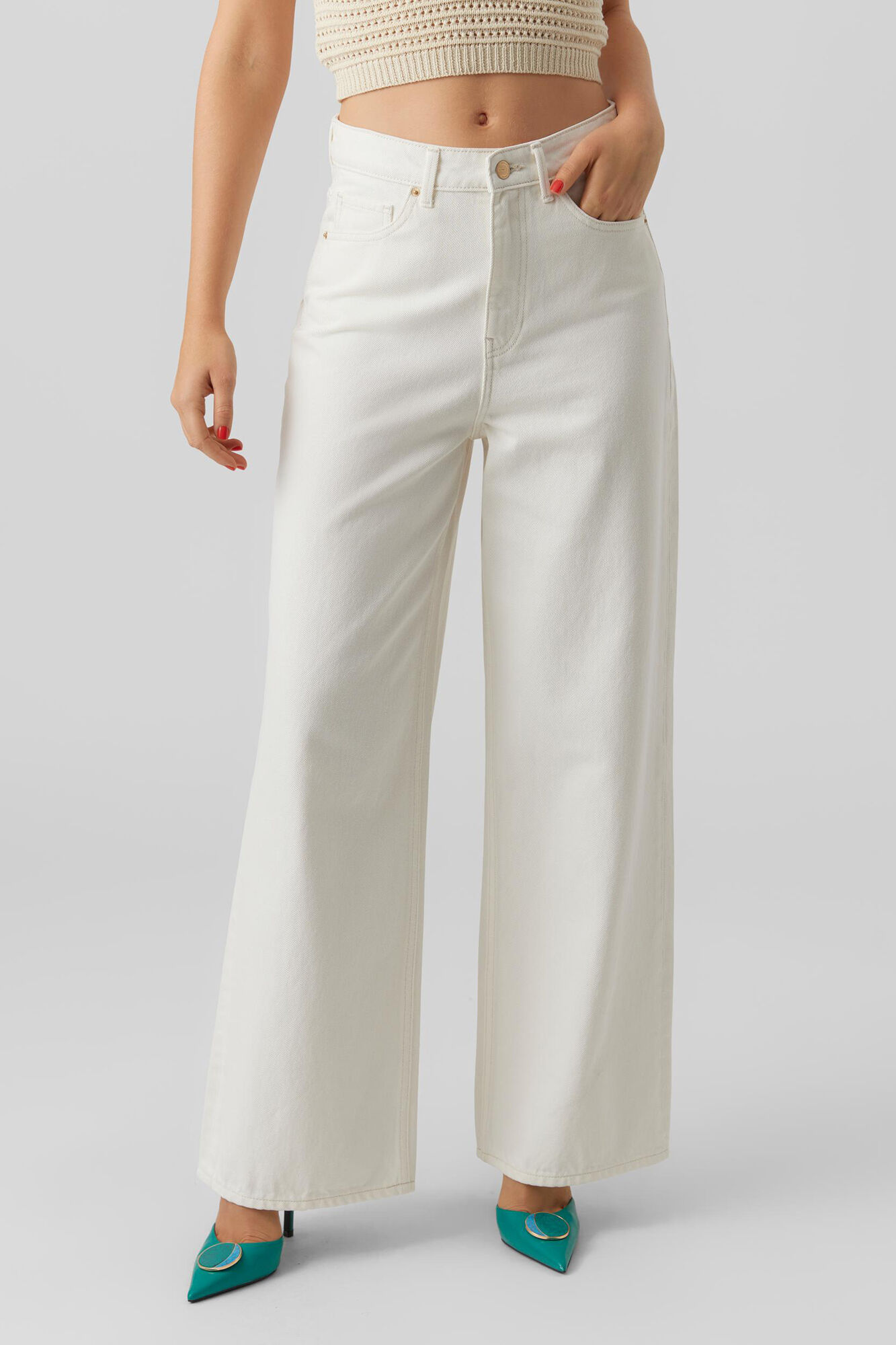 Calça jeans de perna larga - Branca