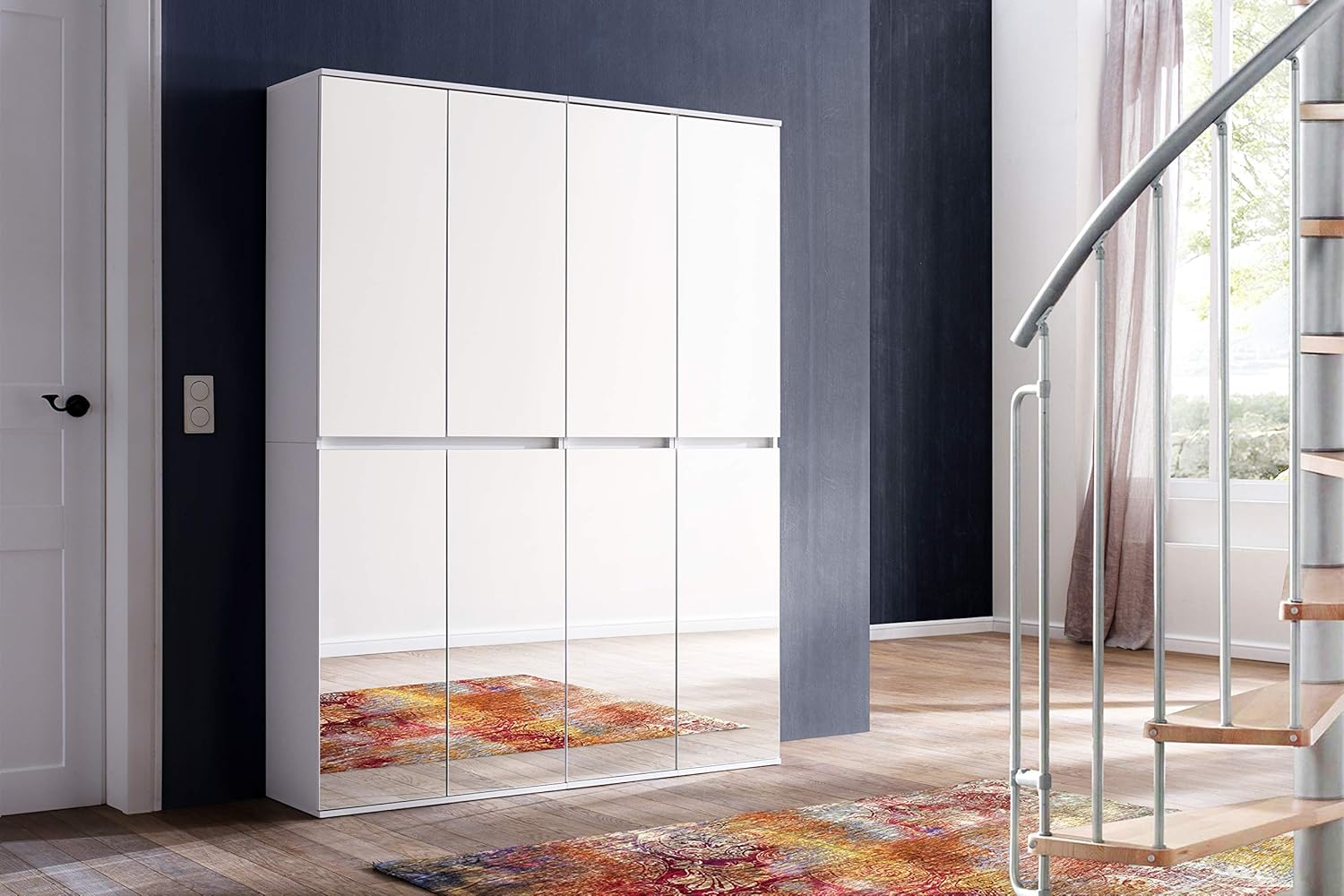trendteam smart living - Mirror - Garderobenschrank - Weiß - Mehrzweckschrank mit reichlich Stauraum - (BxHxT) 148 x 191 x 34 cm - 2 Kleiderstangen und 12 Einlegeböden - Kratzfest