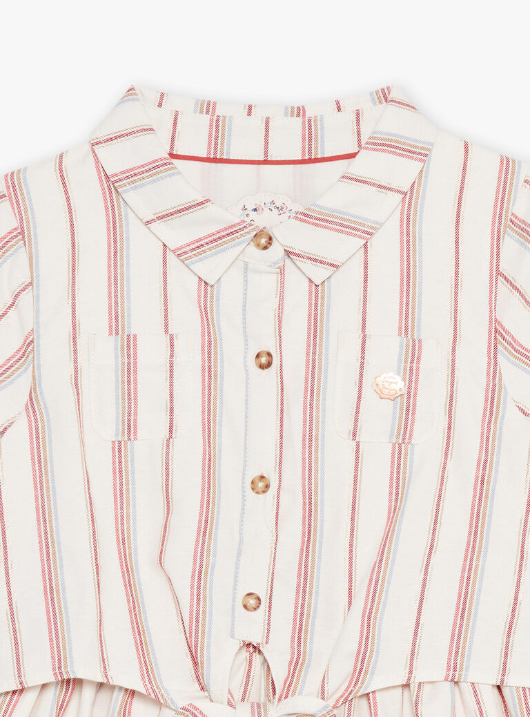 Robe chemise écrue en lin avec rayures
