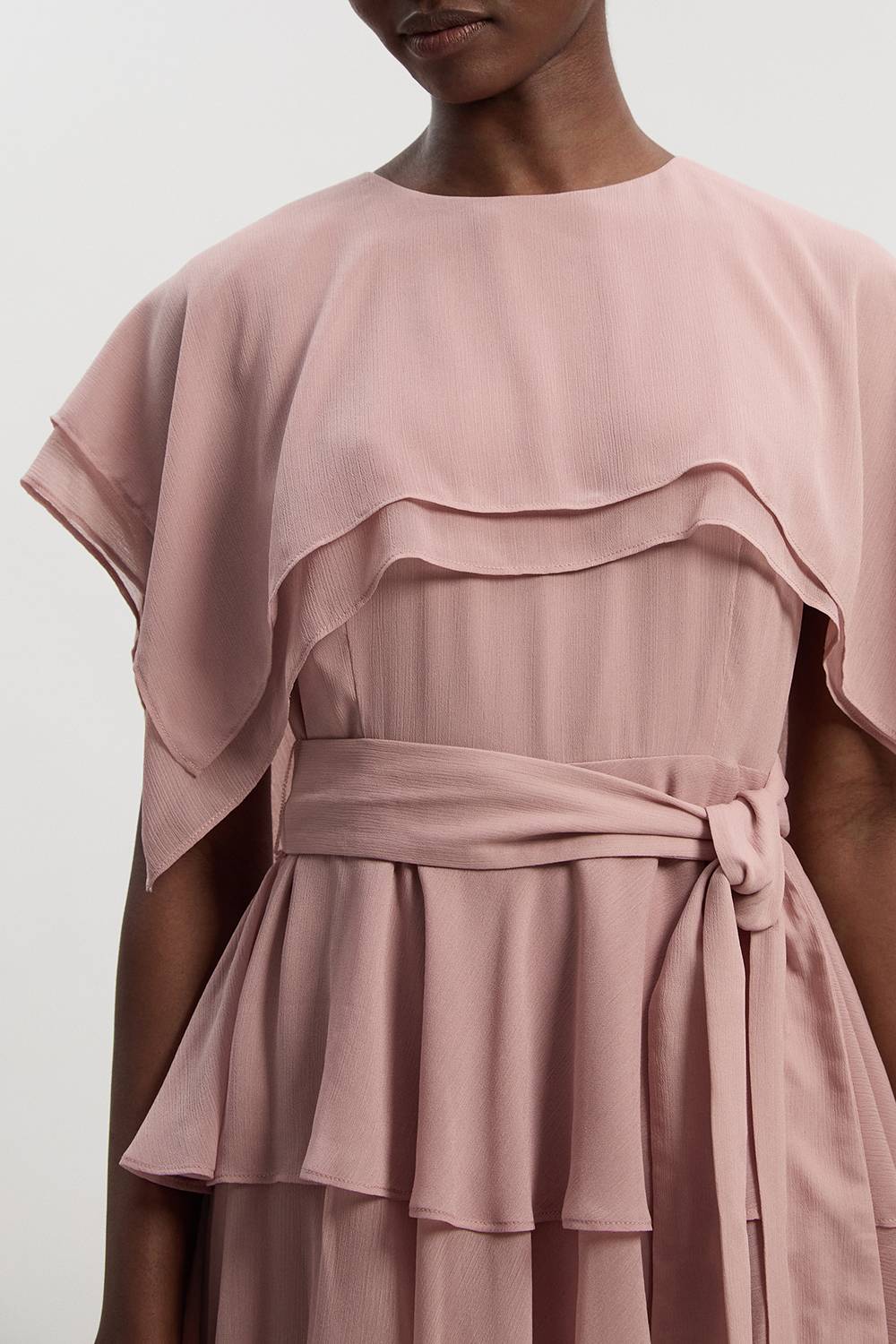 KarenMillen Robe longue en mousseline tissée avec détails à volants