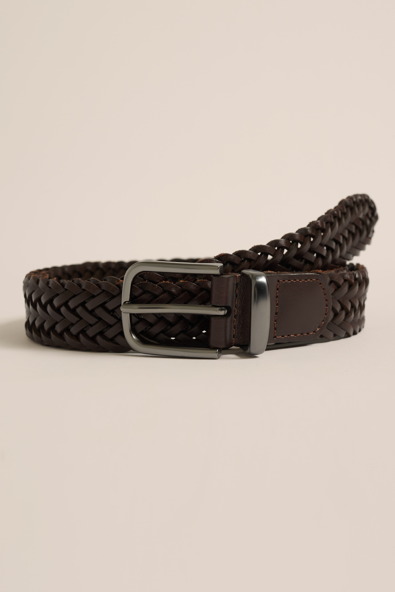leren riem met gevlochten patroon WE Fashion Donkerbruin