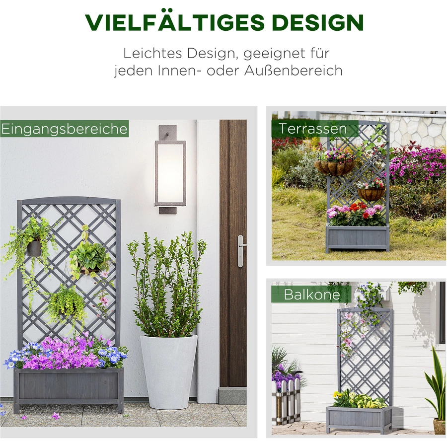 Outsunny Planzkasten mit Rankgitter grau