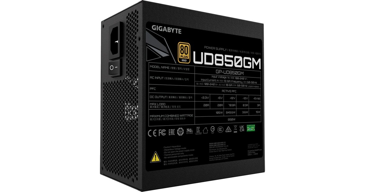 GIGABYTEGP-UD850GM PG5 modulaire 850 watt voeding   (Zwart, 1x 12VHPWR, 2x PCIe)