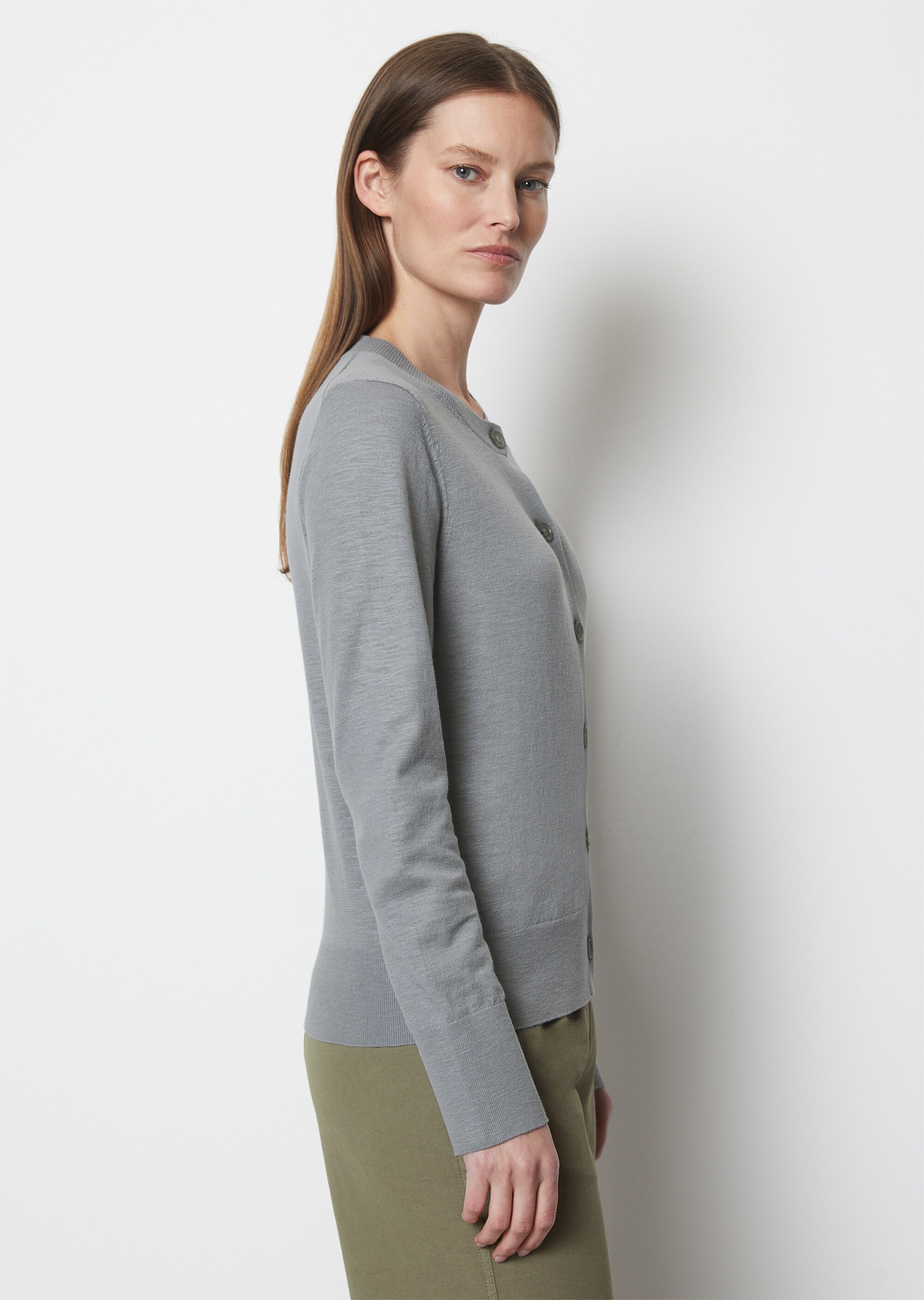 Feinstrick-Cardigan regularaus Baumwoll-Leinen-Slub-Garn