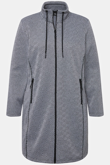 Strickfleece-Jacke, grafisches Muster, Stehkragen
