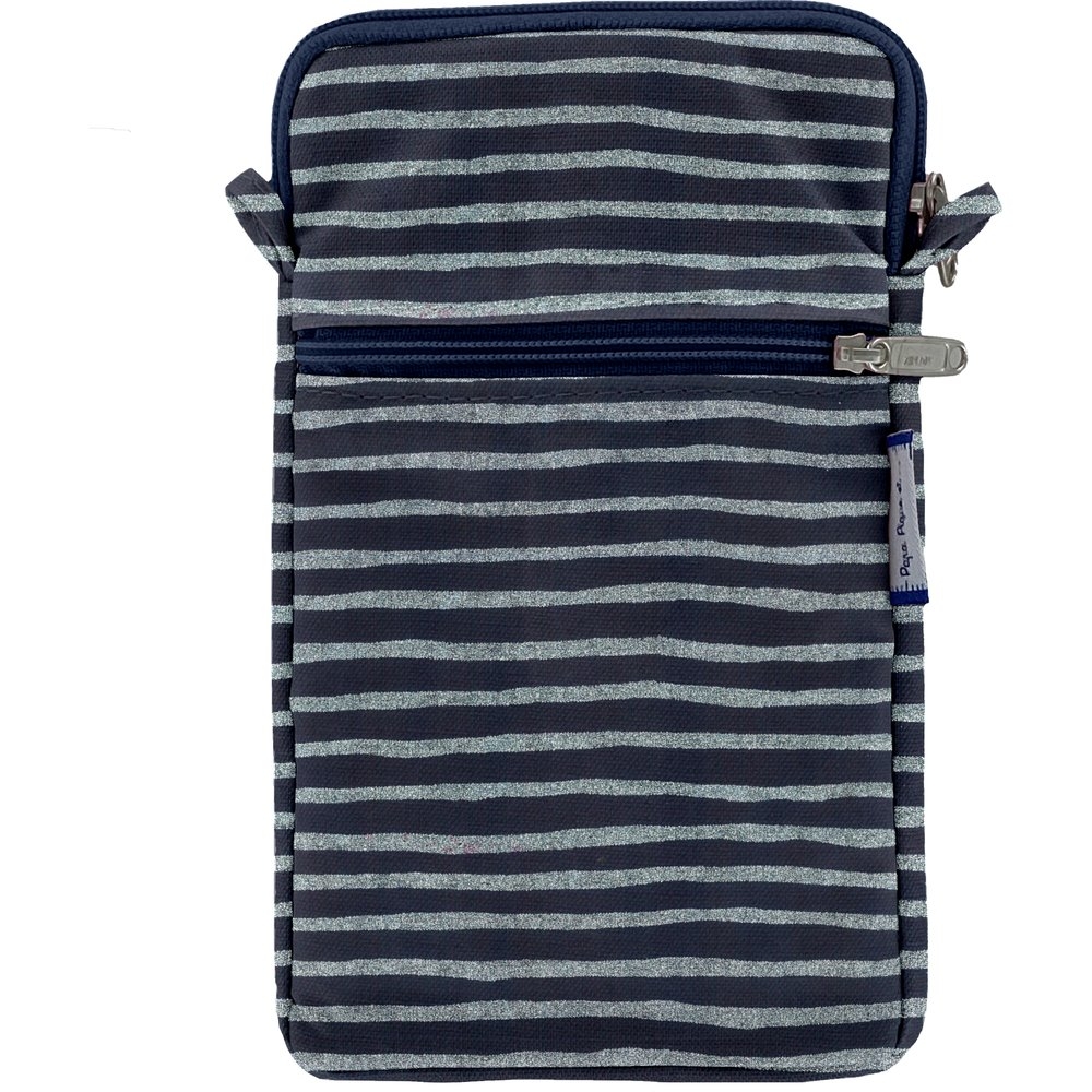 Pochette Téléphone Matelassée Rayé Argent Marine
