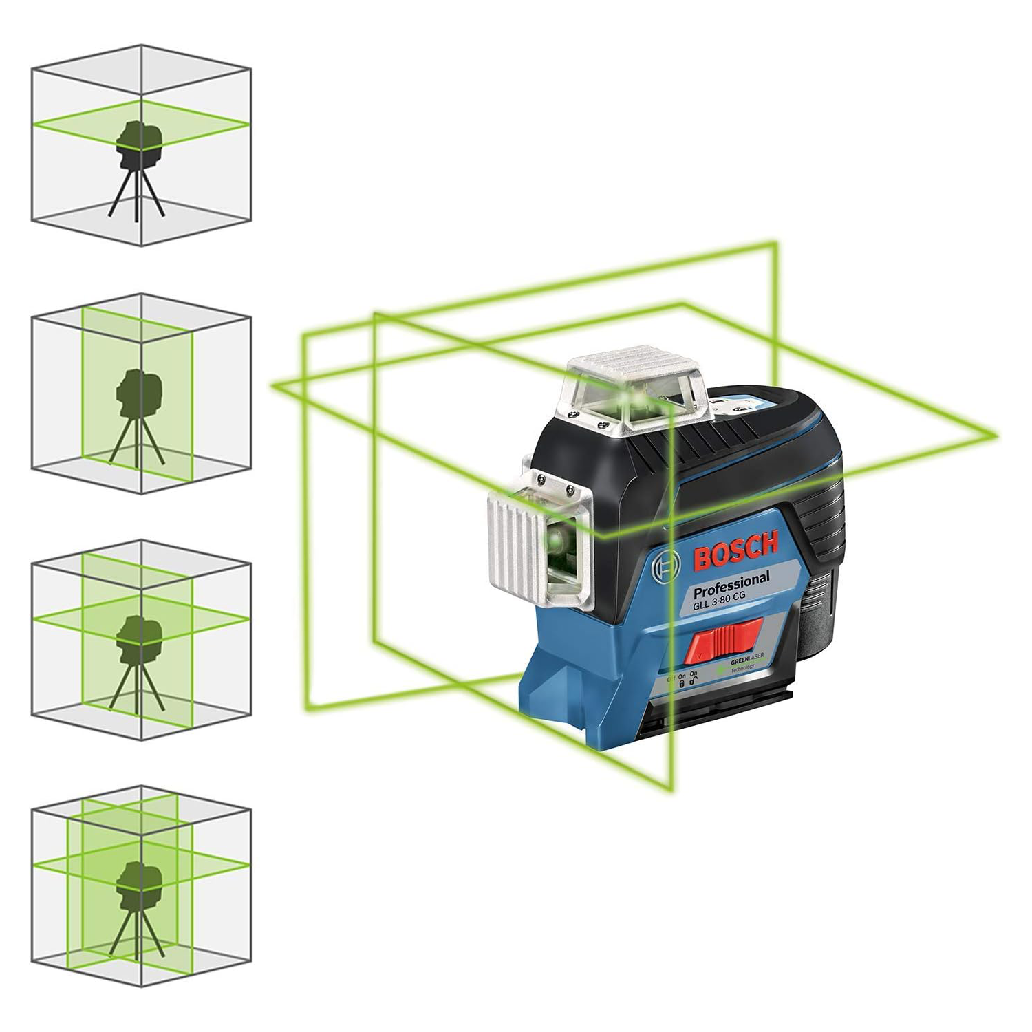 Bosch Professional 12V System Laser Lignes GLL 3-80 CG  Cellule de Rception LR 7 (Faisceau Rouge et Vert, 2 Piles 1,5 V AAA, Porte : 5-50 m, Housse de Protection)