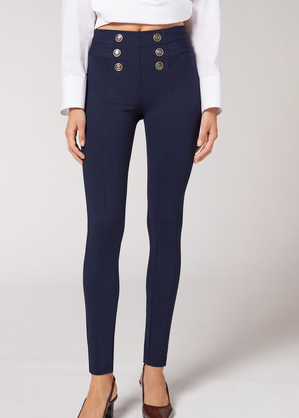 Calça legging modeladora skinny com botões