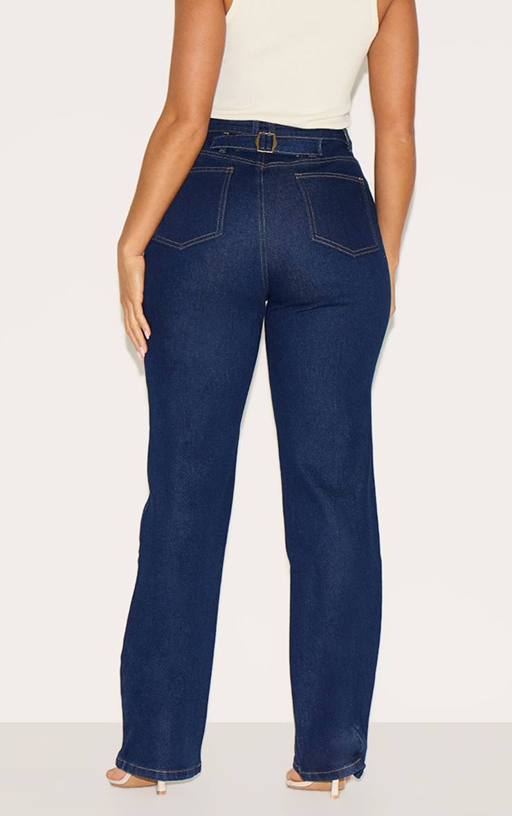 Bleu Indigo Jean Taille Haute En Denim Stretch Sculptant Avec Pinces Et Détail Dos Ajustable
