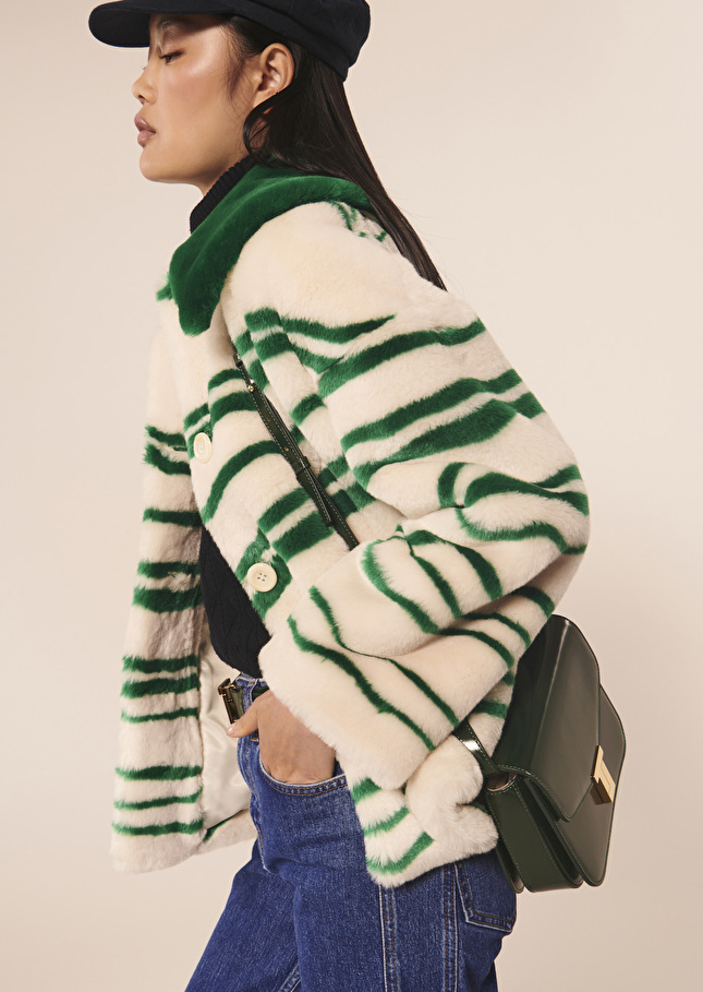 Manteau Mattécru à rayures en fausse fourrure