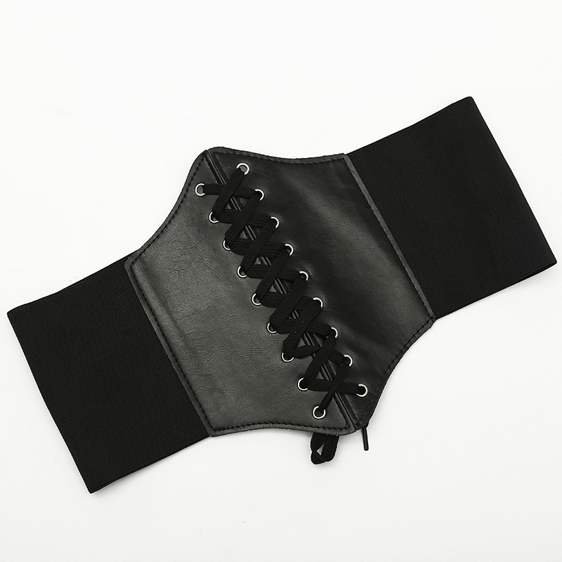 (Ø32cm) Elastische Damen Corsage Verstellbares Leder Taillen Korsett - Schwarz