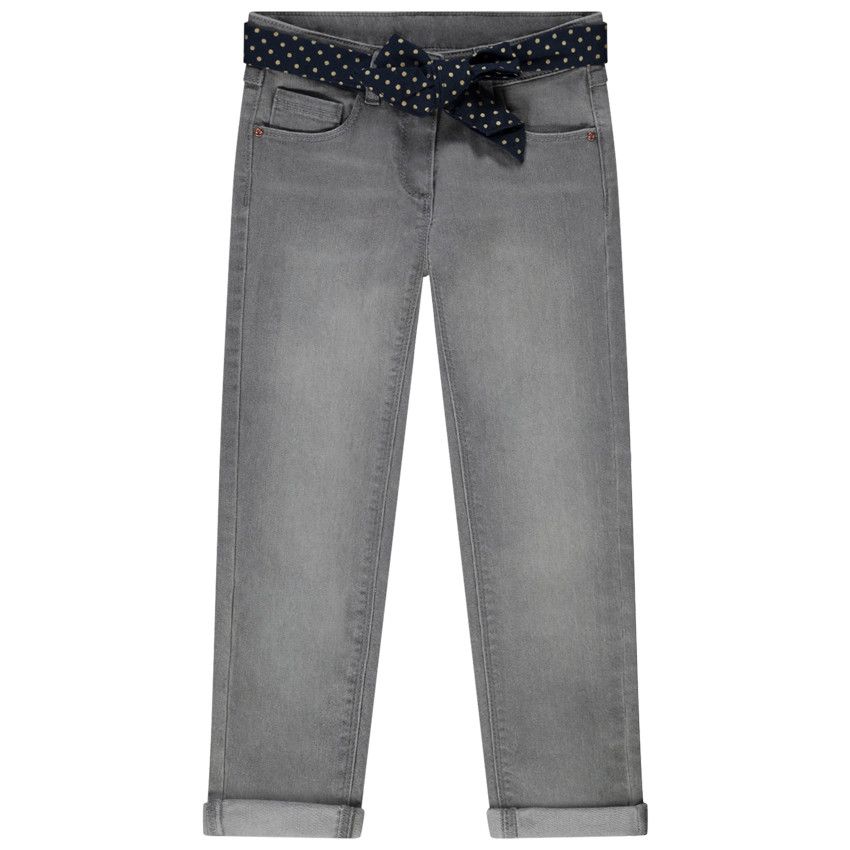 Jean slim + foulard amovible imprimé pois pour fille - Gris chiné