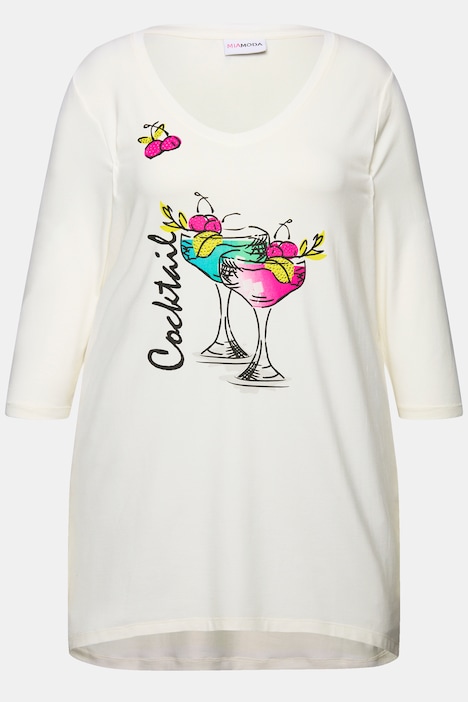 T-Shirt, A-Linie, Cocktail-Motiv, 3/4-Ärmel