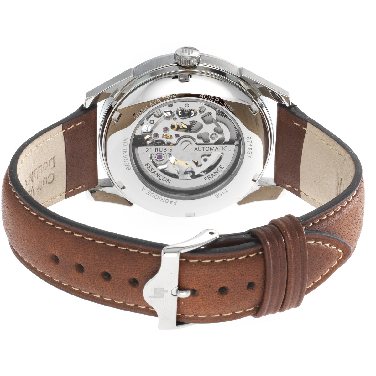 Montre Lip mixte squelette automatique acier cuir