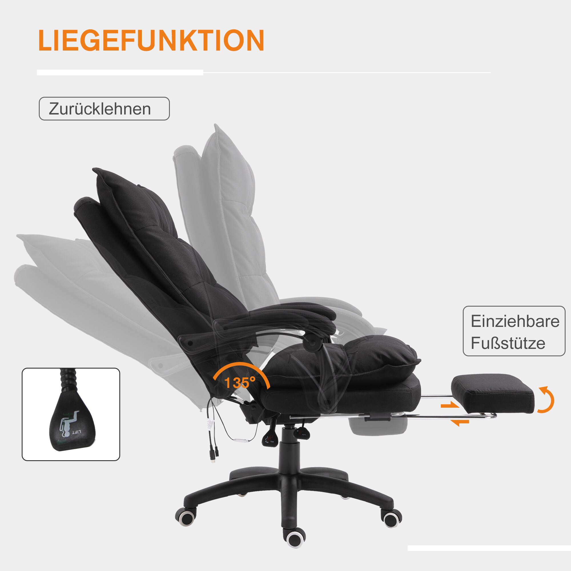Vinsetto Bürostuhl mit Massagefunktion 70 x 62 x 120-130 cm (BxTxH)