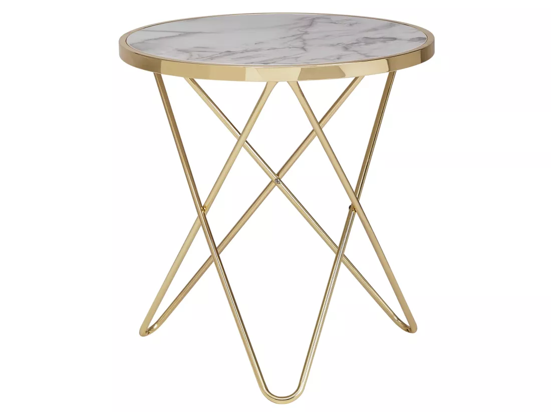 Design table basse optique marbre blanc table de salon or Ø55cm ronde