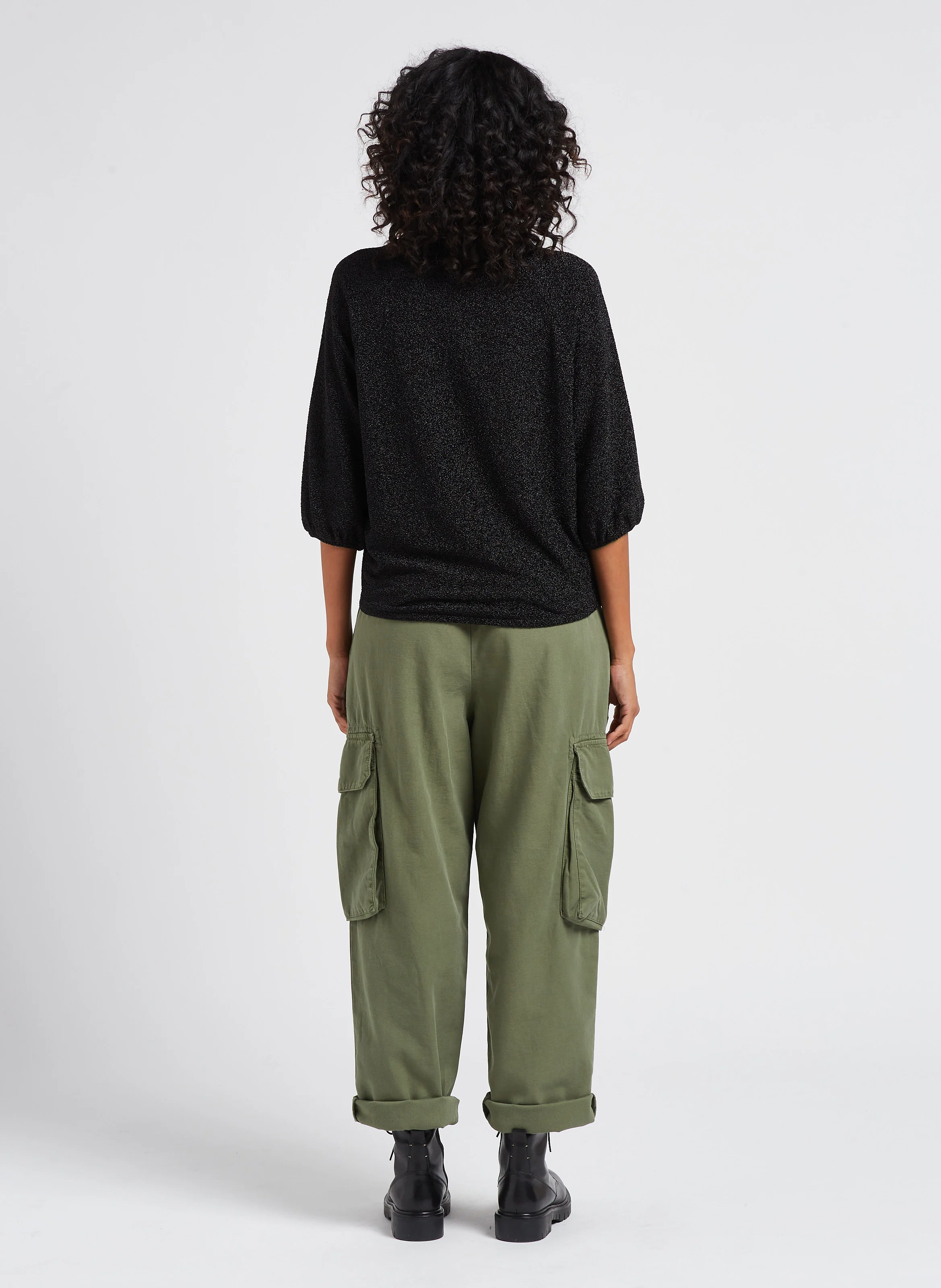 AMBROISE - Pantalon treillis taille haute en coton | Vert