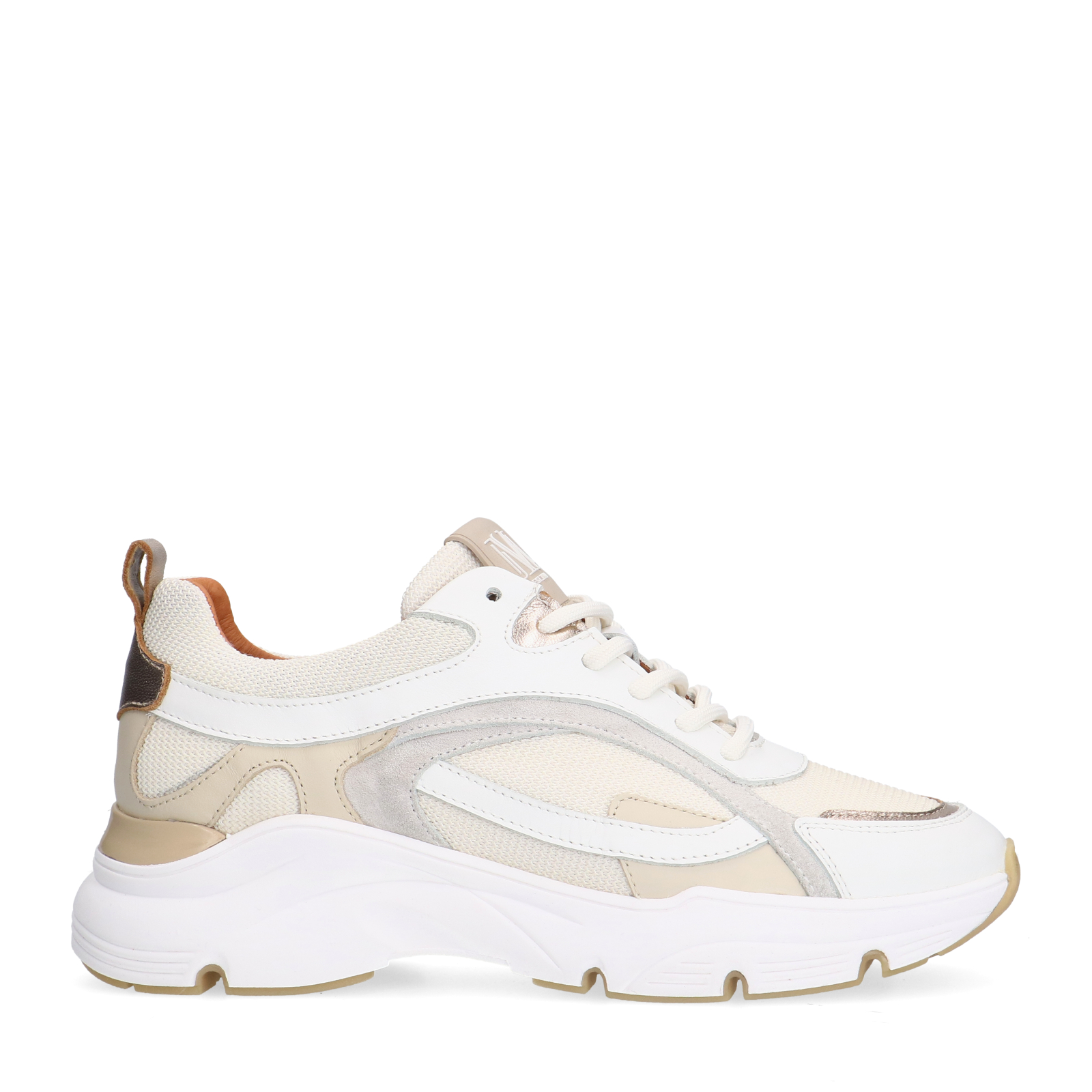 Witte leren sneakers met stoffen details
