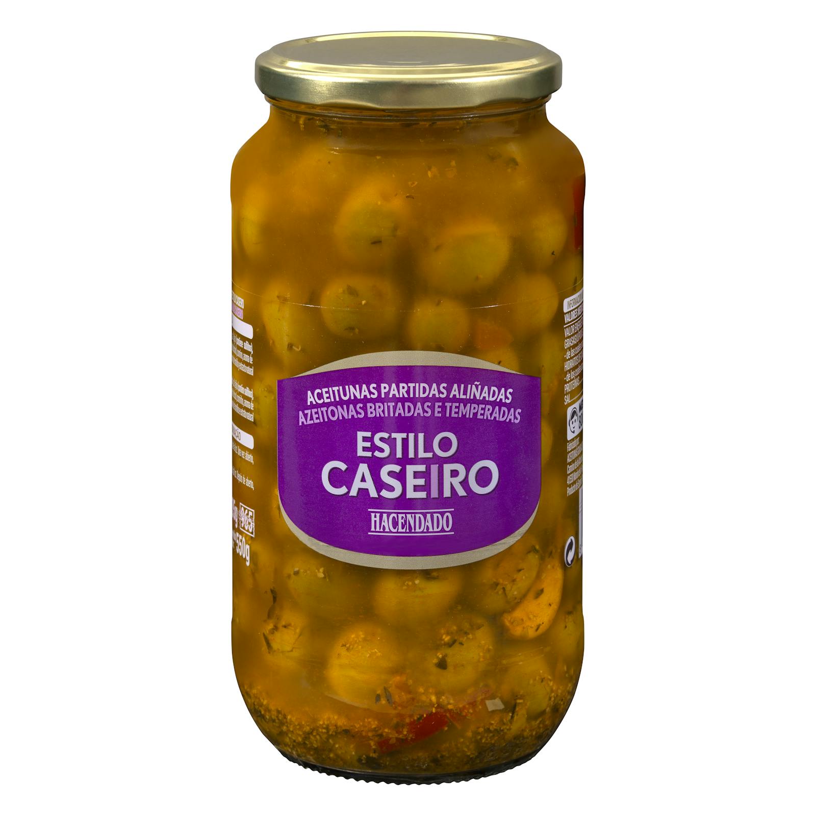 Olives vertes fendues assaisonnées maison de style Hacendado