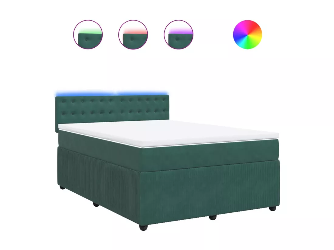 Sommier à lattes de lit et matelas Vert foncé 140x190cm Velours