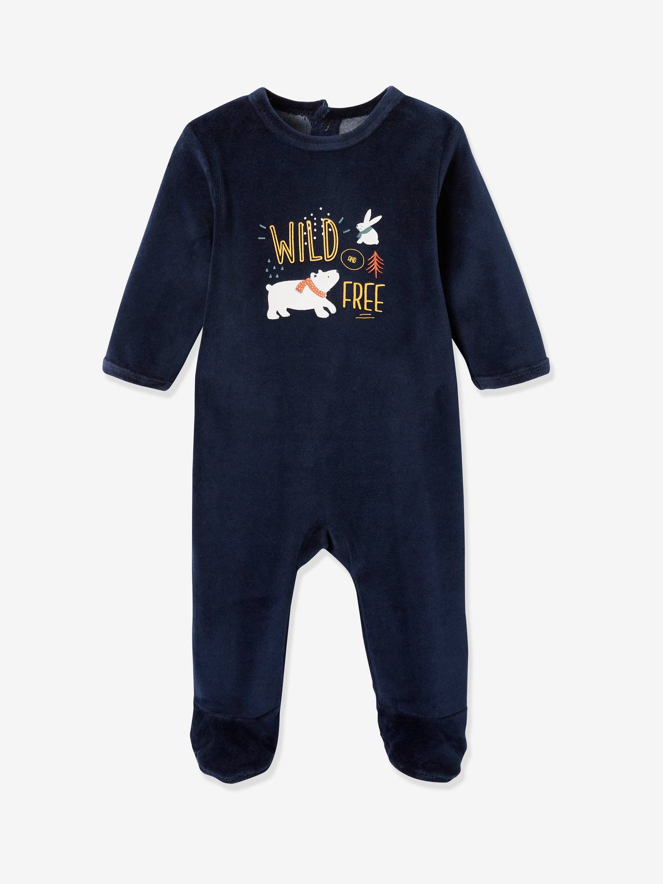 Conjunto de 2 pijamas de bebê em veludo azul escuro bicolor/multicolorido