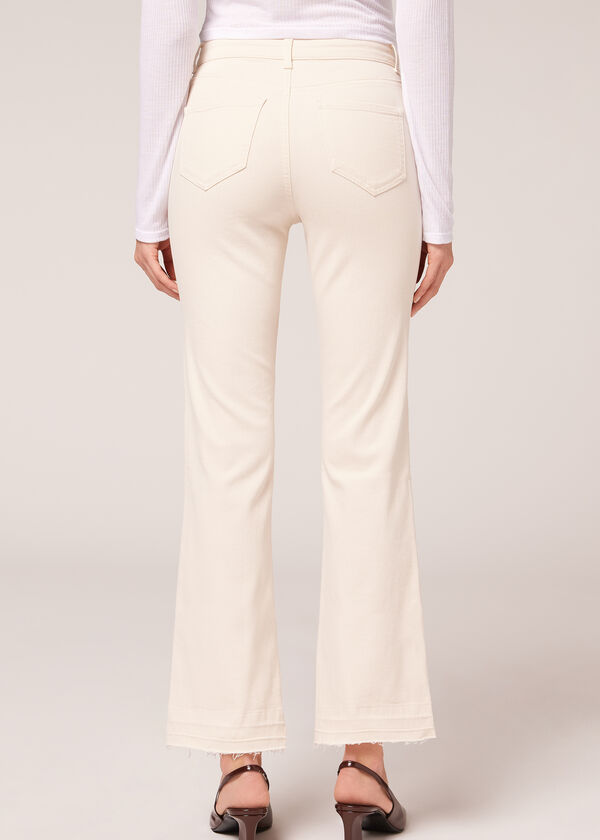 Calça jeans cropped flare