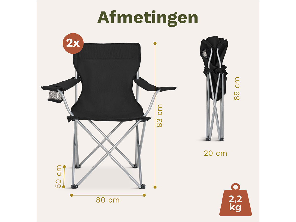 TRVLMORE Basic Black vouwstoel - Set van 2