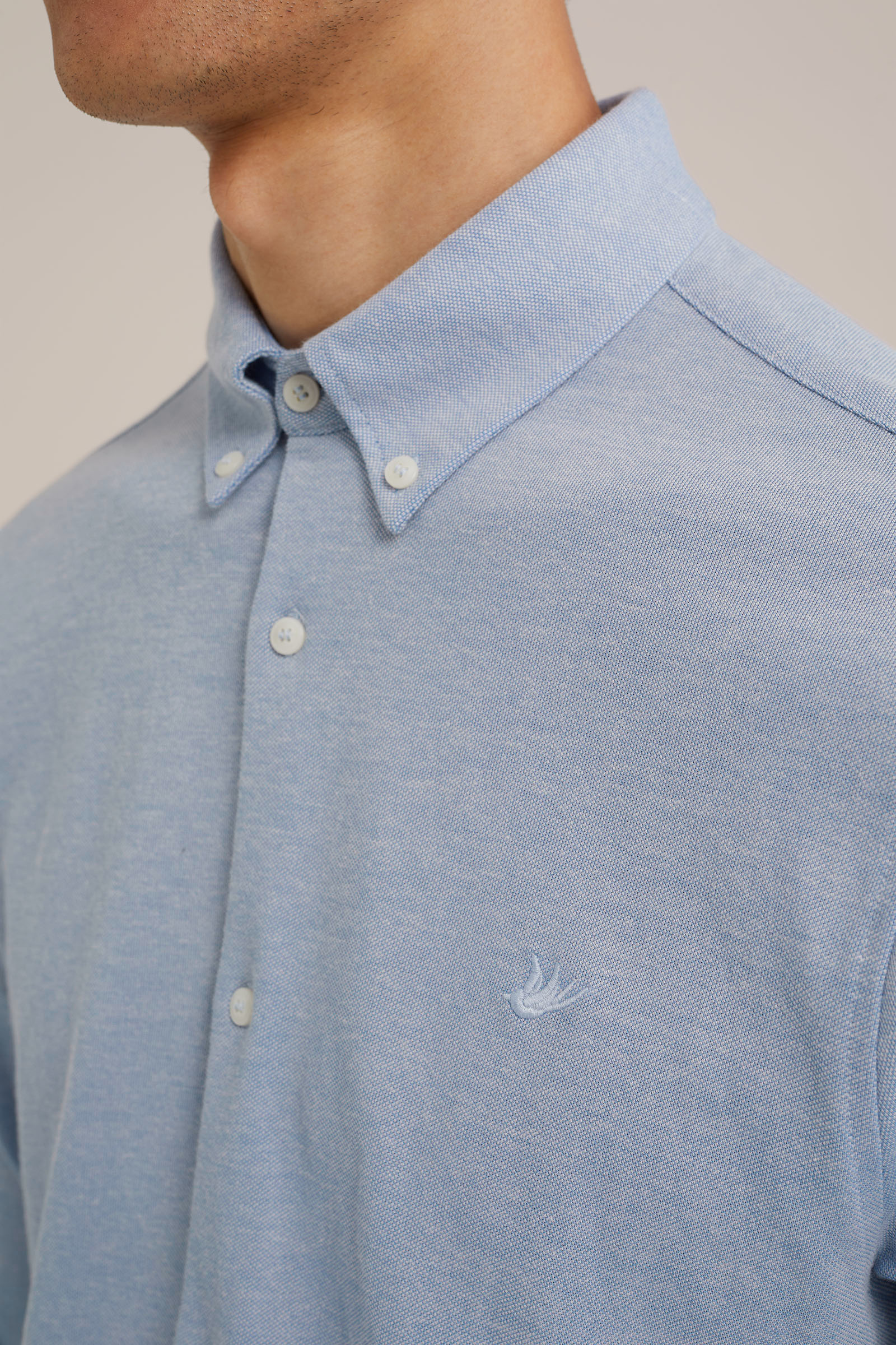 tall fit overhemd van piquéjersey WE Fashion IJsblauw