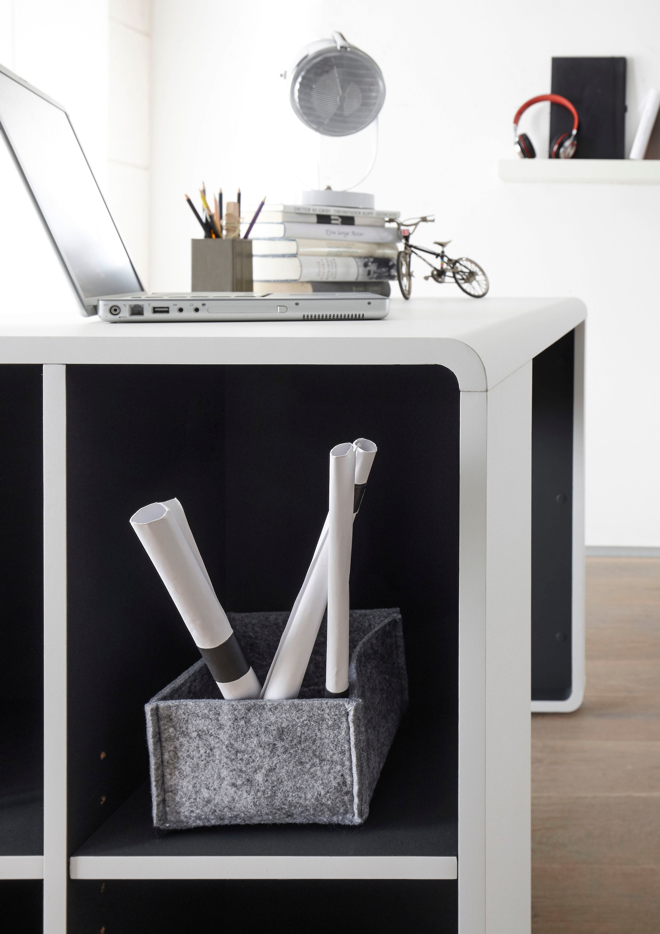 MCA furniture Schreibtisch »Tadeo« weiss matt mit 4 offenen Fächer, Breite 119 cm