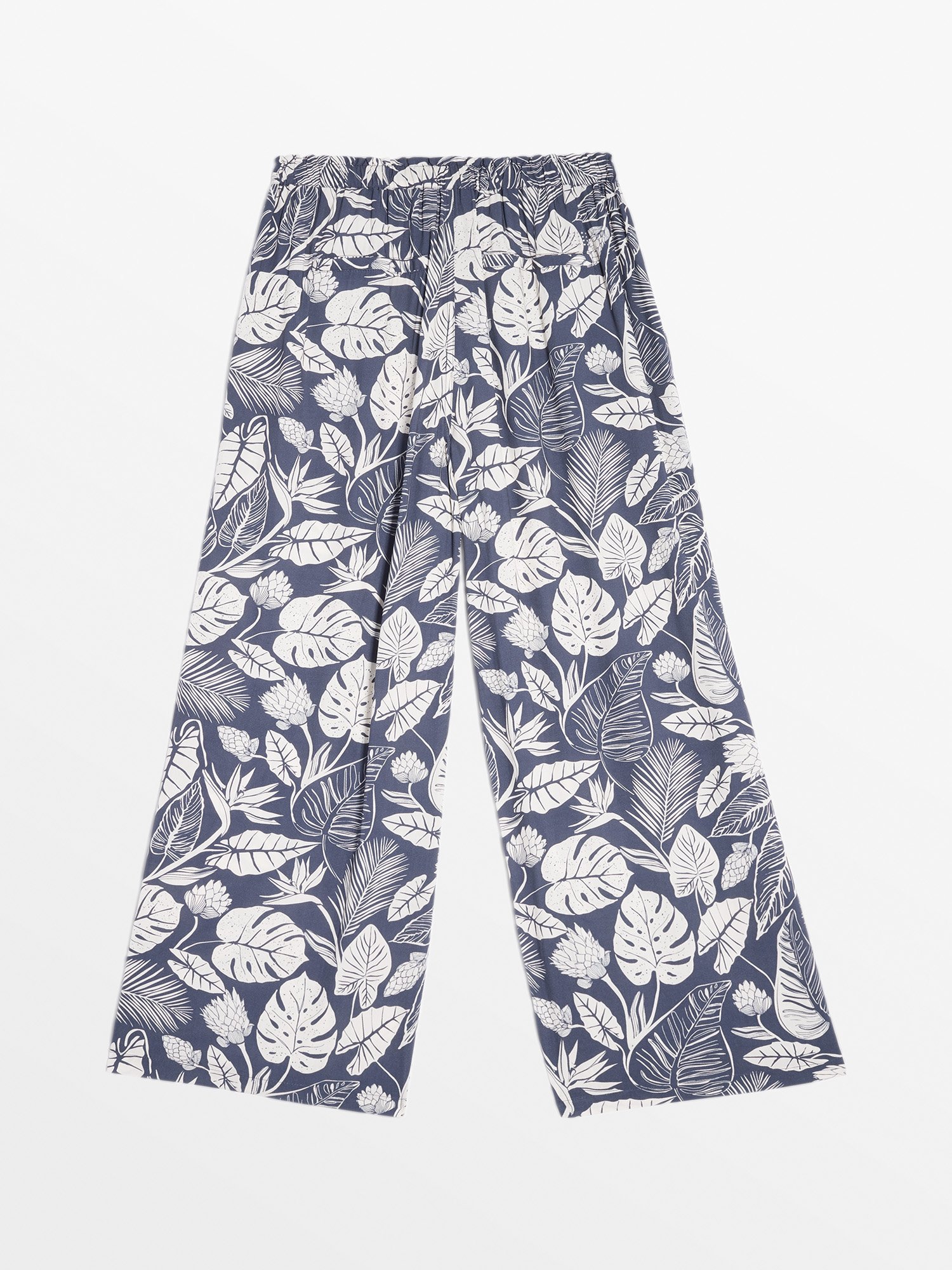 Pantalon Femme Taille Elastiquée Motif Floral Bleu