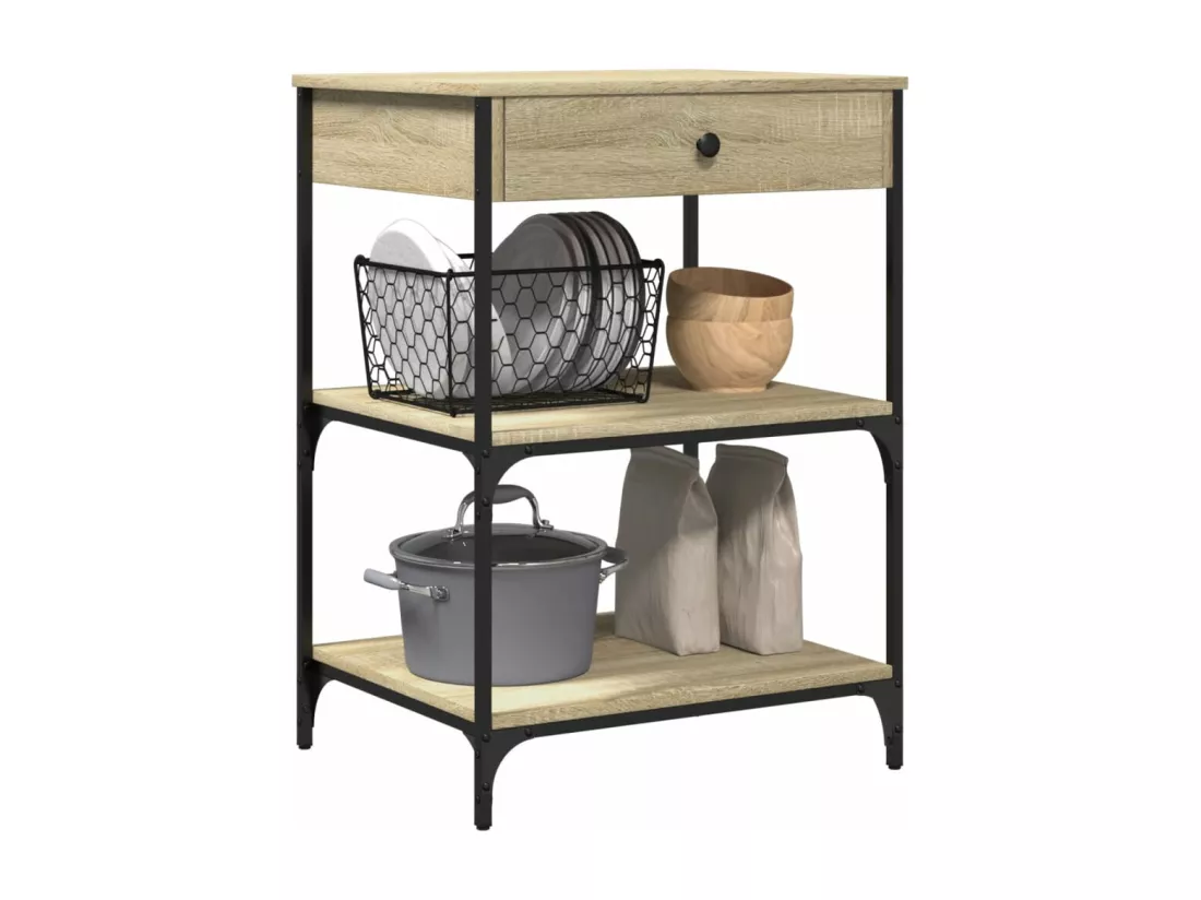 Chariot de cuisine chêne sonoma 60x48x89,5 cm bois d'ingénierie