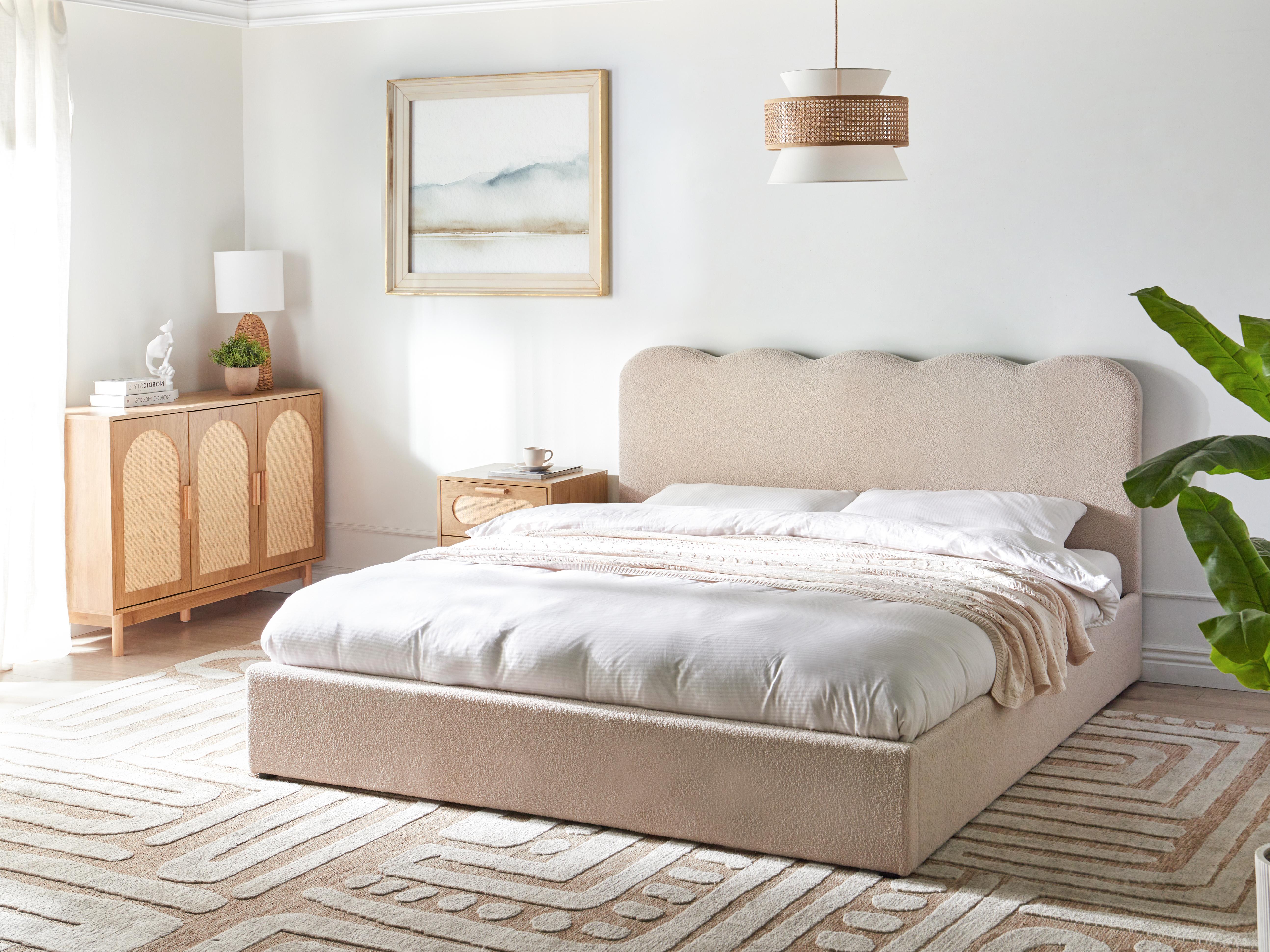 Bed met opbergruimte Bouclé NANTERRE 180 x 200 cm Beige
