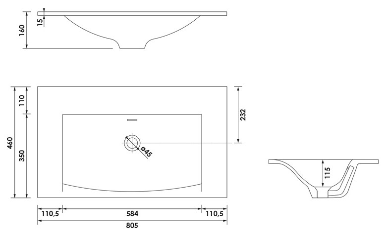 Brauer Glacier wastafel fine stone 80cm zonder kraangat wit mat