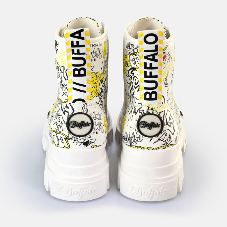 Aspha Lace Up Hi Bottines véganes, blanc graffiti
