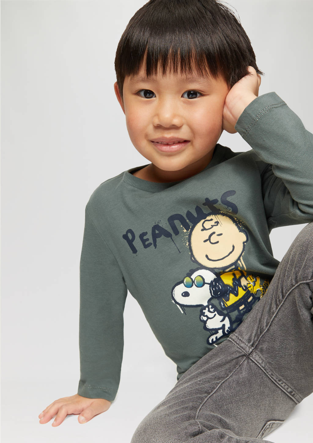 s.Oliver longsleeve Snoopy met printopdruk grijsgroen