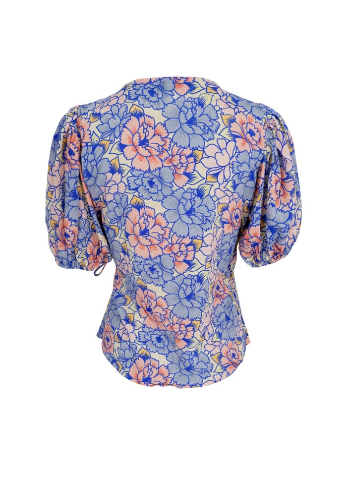Black Colour Bcluna Puff Sleeve Wrap Blouse blossom blue
