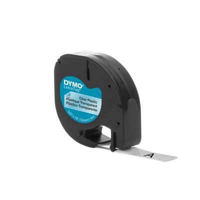 Dymo LetraTAG - Ruban d'étiquettes plastique auto-adhésives - 1 rouleau (12 mm x 4 m) - fond transparent écriture noire