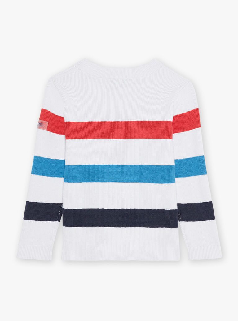 Pull écru à rayures tricolores