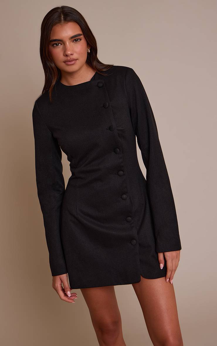 Noir Robe Blazer Boutonnée En Bouclé