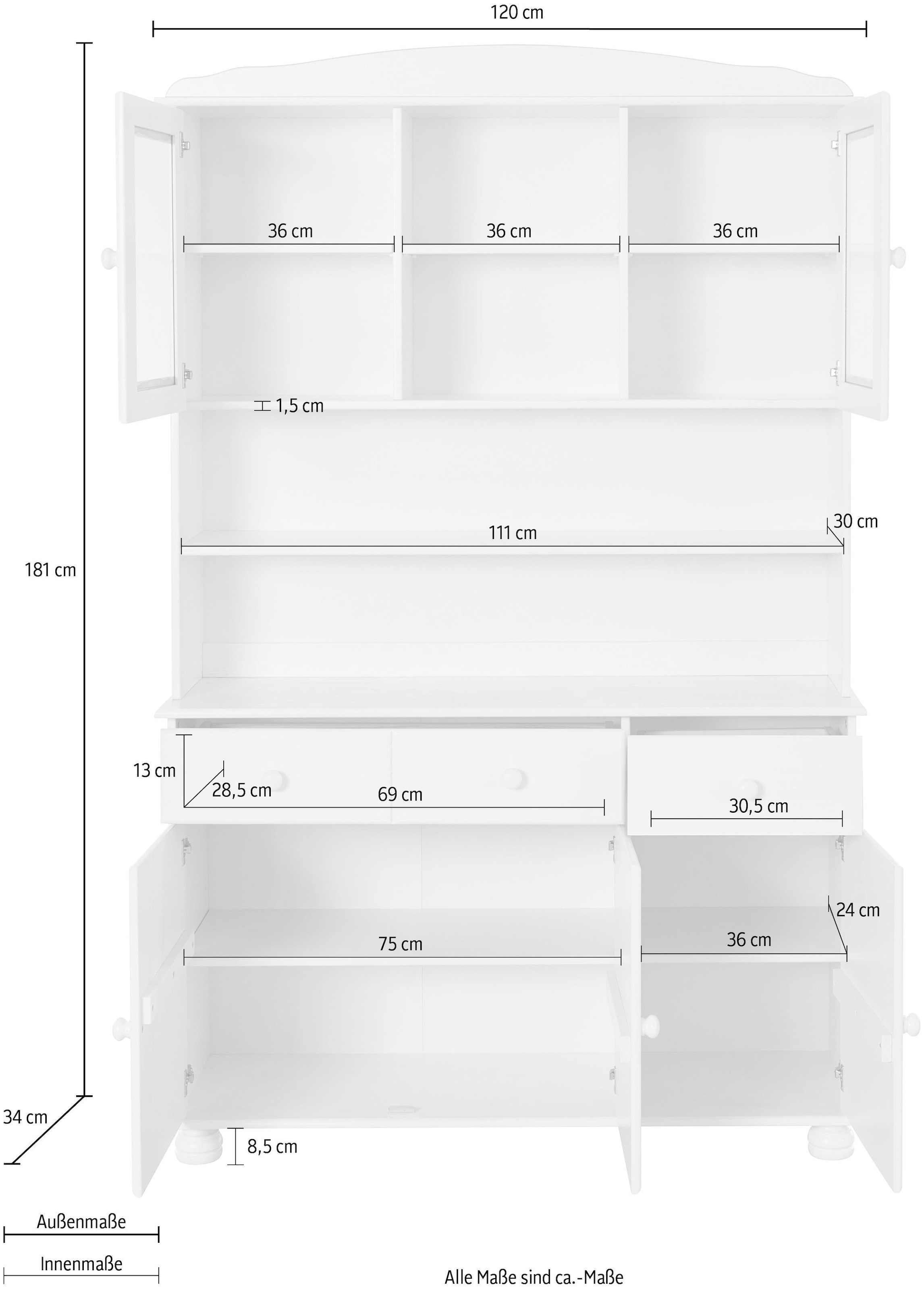 Home affaire Buffet »Mette« 2 Stk. tlg. Mit 2 Schubladen und viel Stauraum hinter 4 Türen, Höhe 181cm
