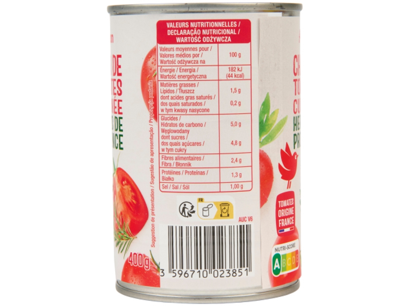 PREPARADO TOMATE AUCHAN COZINHADO COM ERVAS PROVENCE 400G