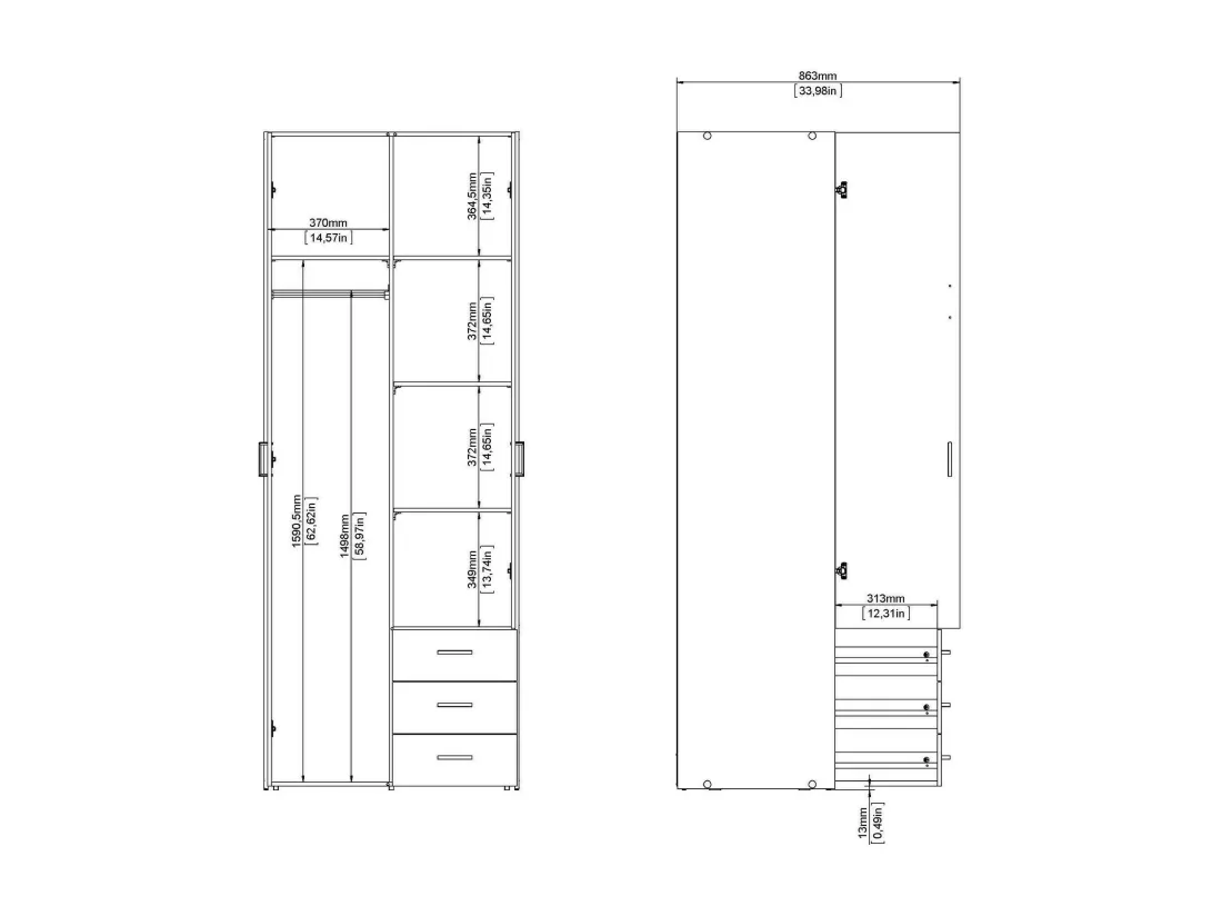 Garde-robe 2 portes Dscaratt, Meubles de chambre, Penderie de plain-pied, Placard à vêtements, 77x50 h200 cm, Blanc