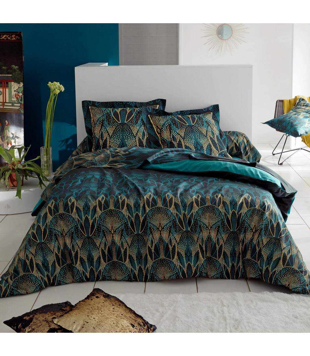 Drap plat 240x310 cm Percale coton ESCALE vert Emeraude