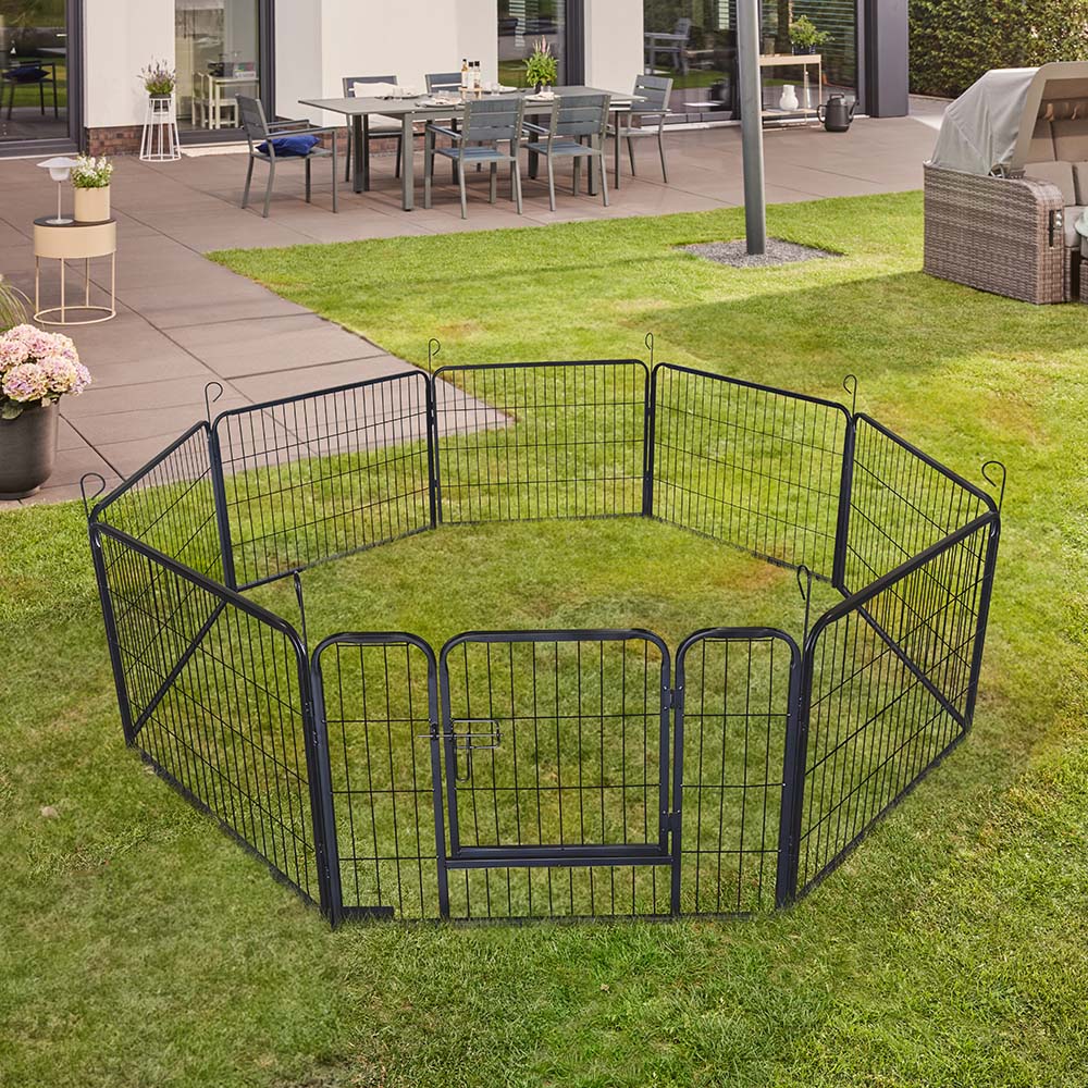 Home Deluxe - Puppy Playpen BARKI - 80 x 60 cm, 8-delige set, kleur: zwart, inclusief deurslot, afgeronde hoeken en randen | Puppy Playground | Puppy Run