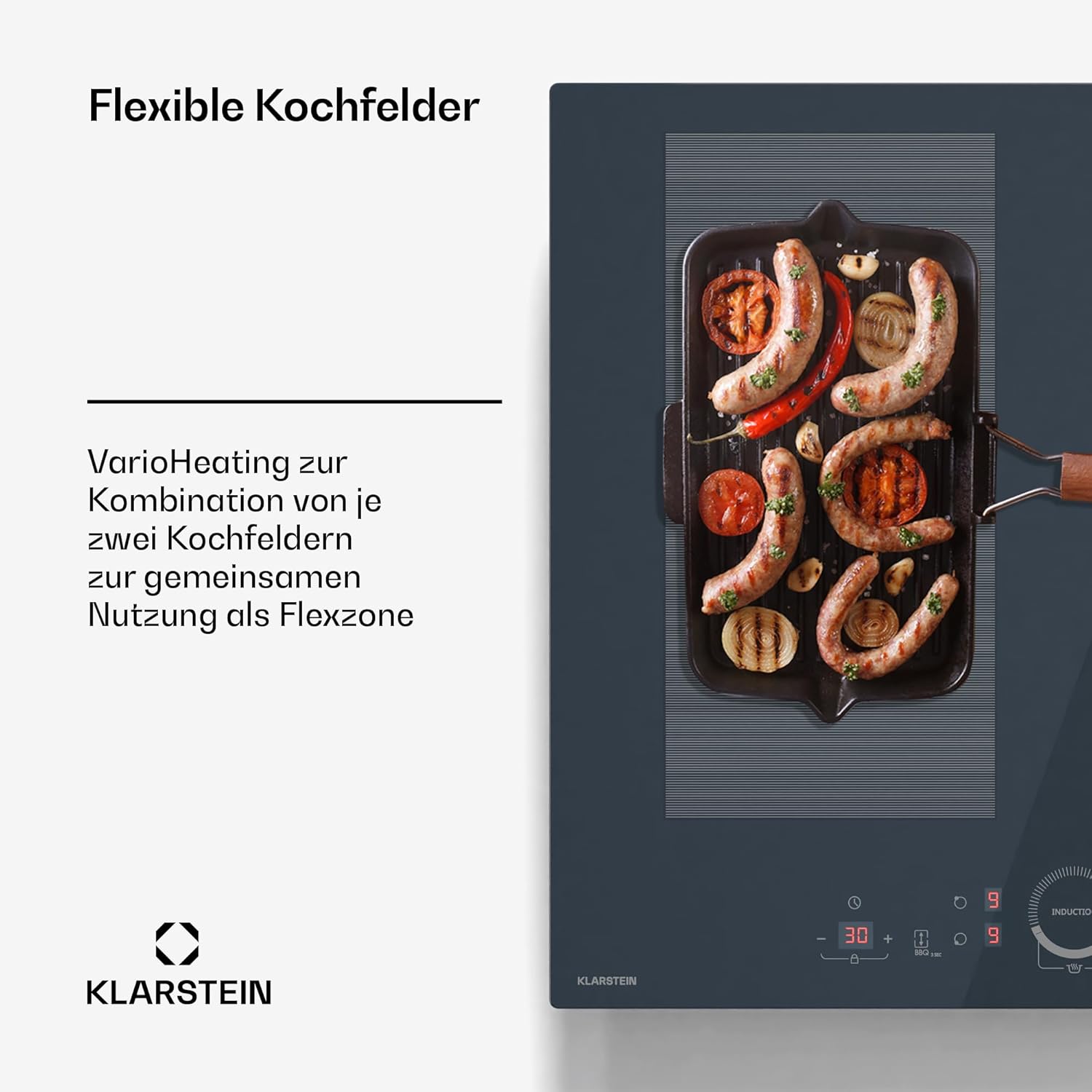 Klarstein Delicatessa 60 Induktionskochfeld – 4-Zonen-Einbaukochfeld, 7.000 W Mit Flexizone Und Thermoboost, Schieberegler, Kindersicherung, Glaskeramik Schwarz, 59-cm-Design