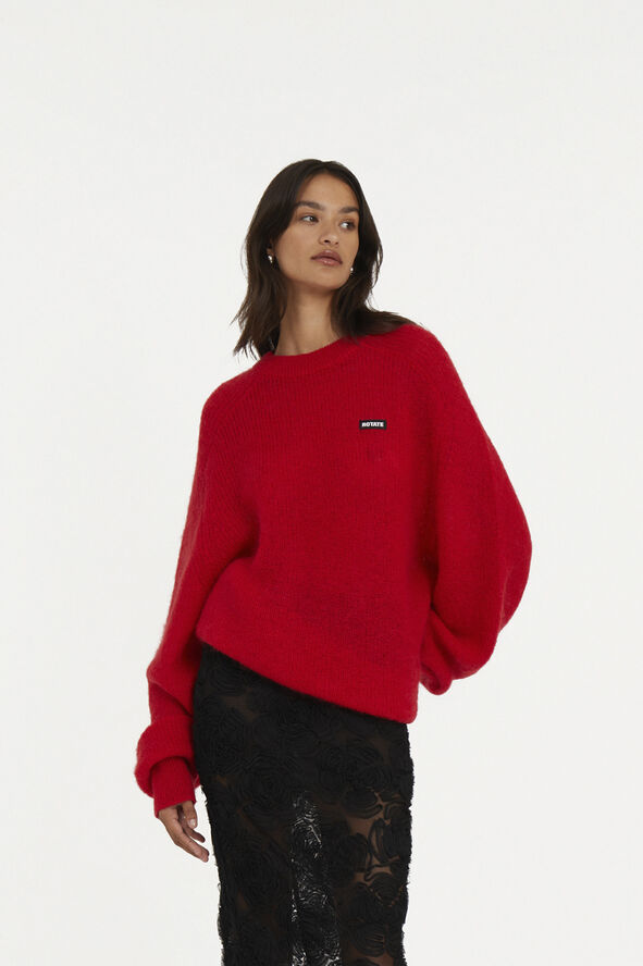 ROTATE Birger Christensen Light Knit Logo Sweater Racing red
