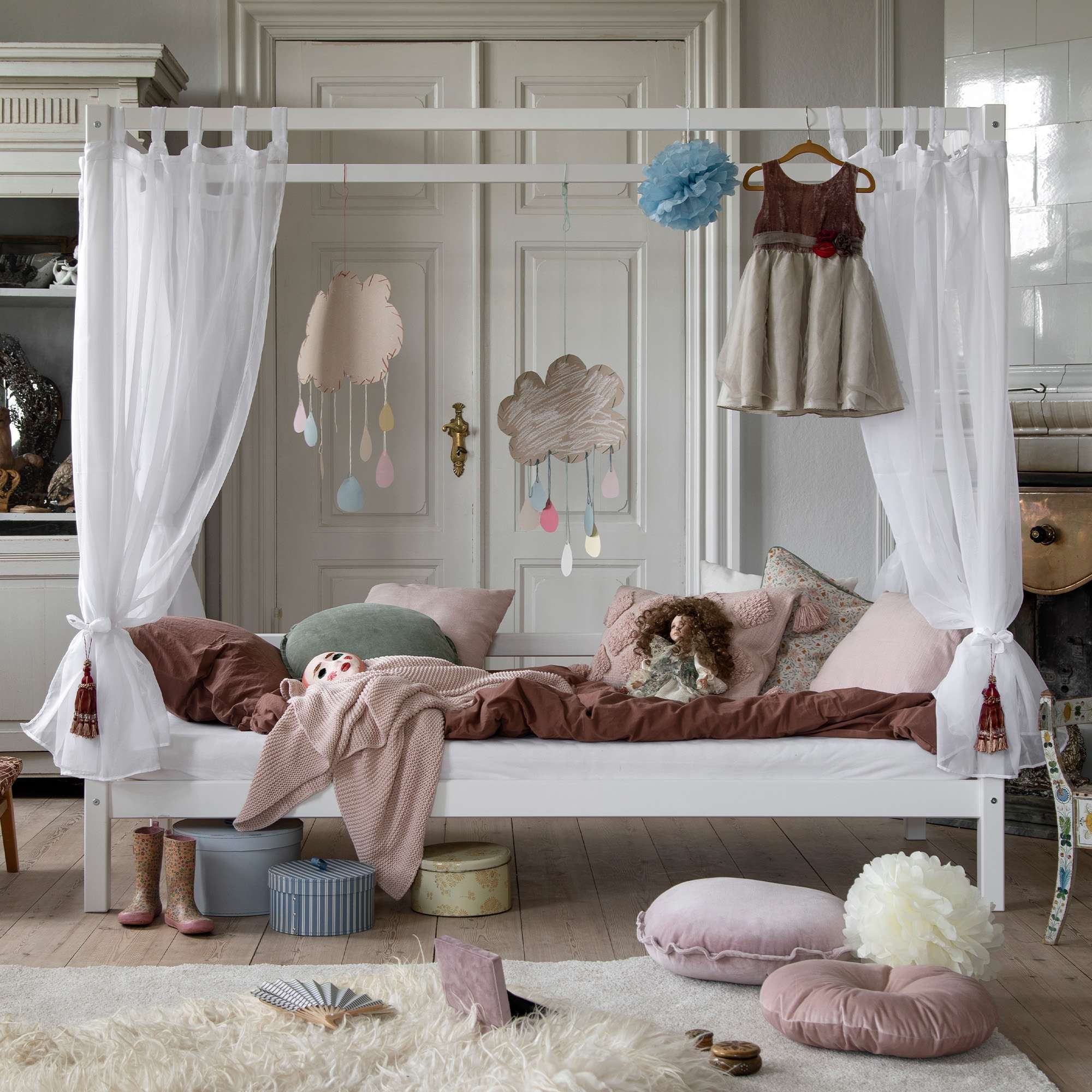 Hoppekids Himmelbett »ECO Dream Kinder/ Prinzessinnenbett 90x200cm, H= 182 cm, Kiefer massiv« wahlweise mit Gästebett oder Schubkästen
