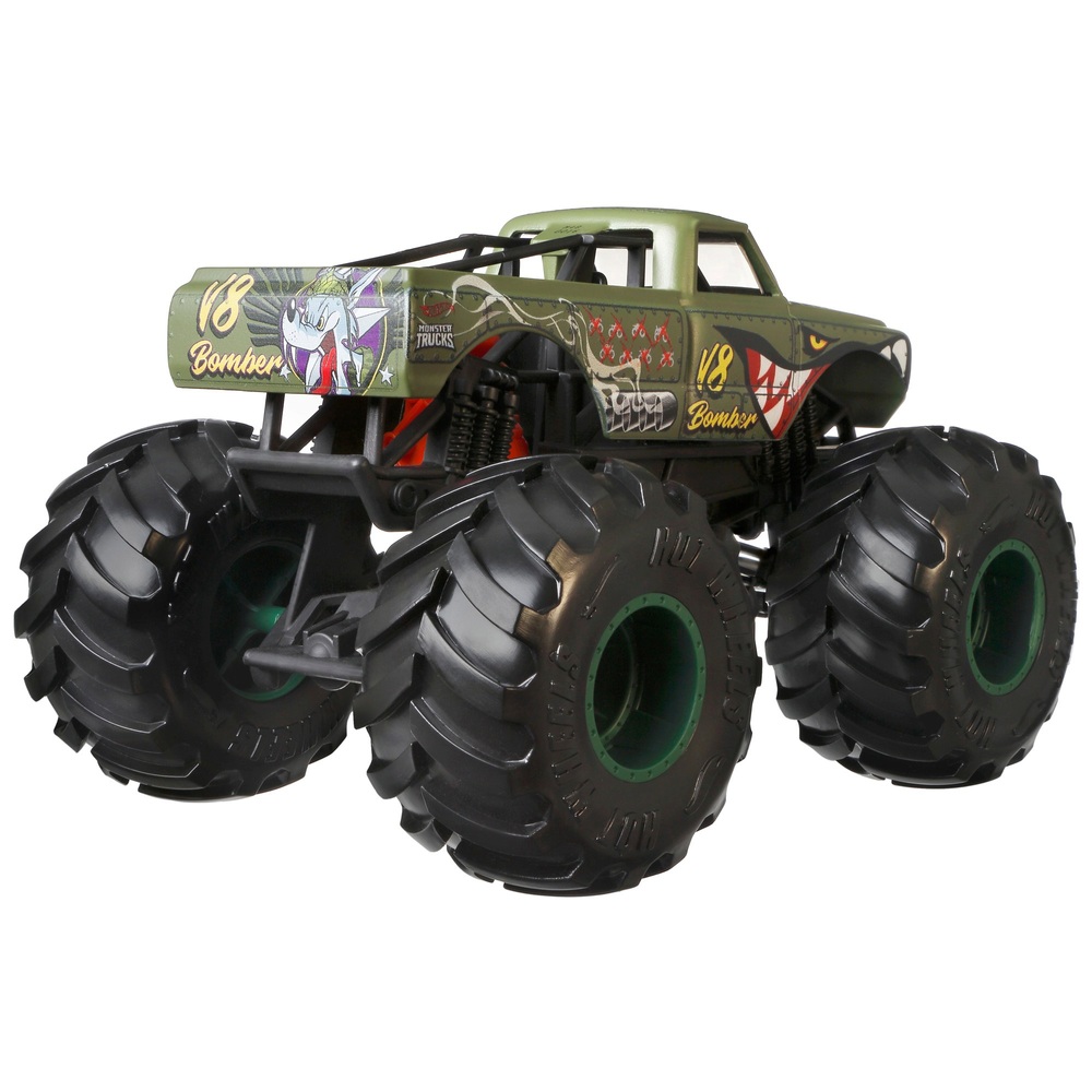 Hot Wheels Monster Trucks im Maßstab 1:24 – V8 Bomber, grünes Die-Cast-Spielzeugfahrzeug