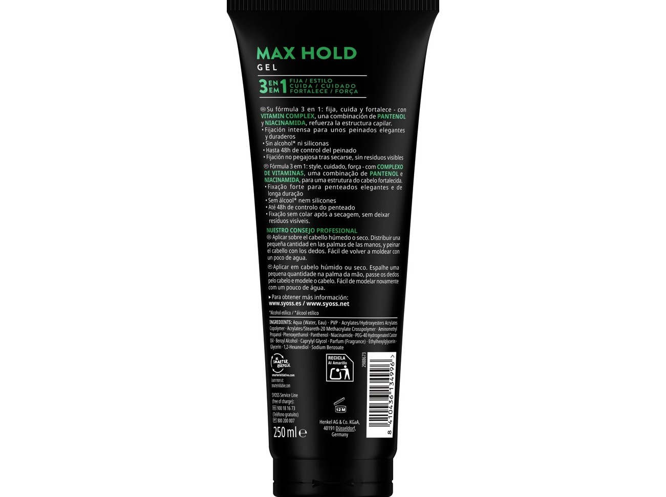 GEL SYOSS CABELO MAX HOLD 250ML